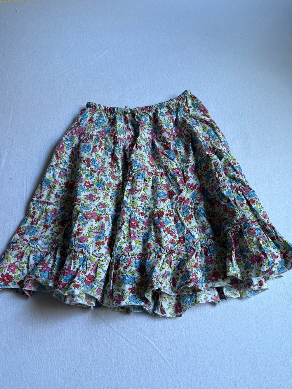 Mini Boden Floral Ruffled Tiered Skirt in Pink, Blue and Green